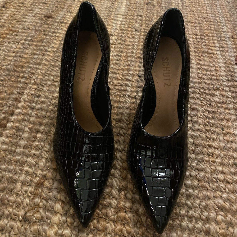 SCHUTZ Black Croc Heels